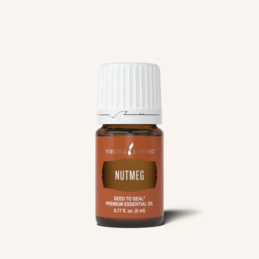 Young Living Nutmeg Essential Oil bottle for diffusion of a warm aroma and topical use