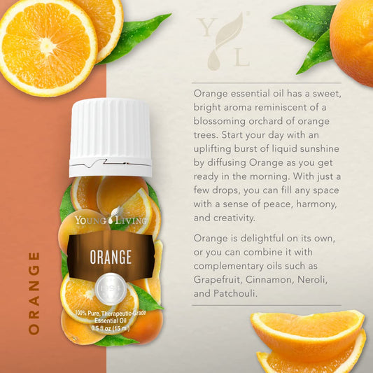 Close-up of Orange Essential Oil bottle label