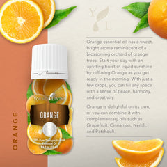 Close-up of Orange Essential Oil bottle label