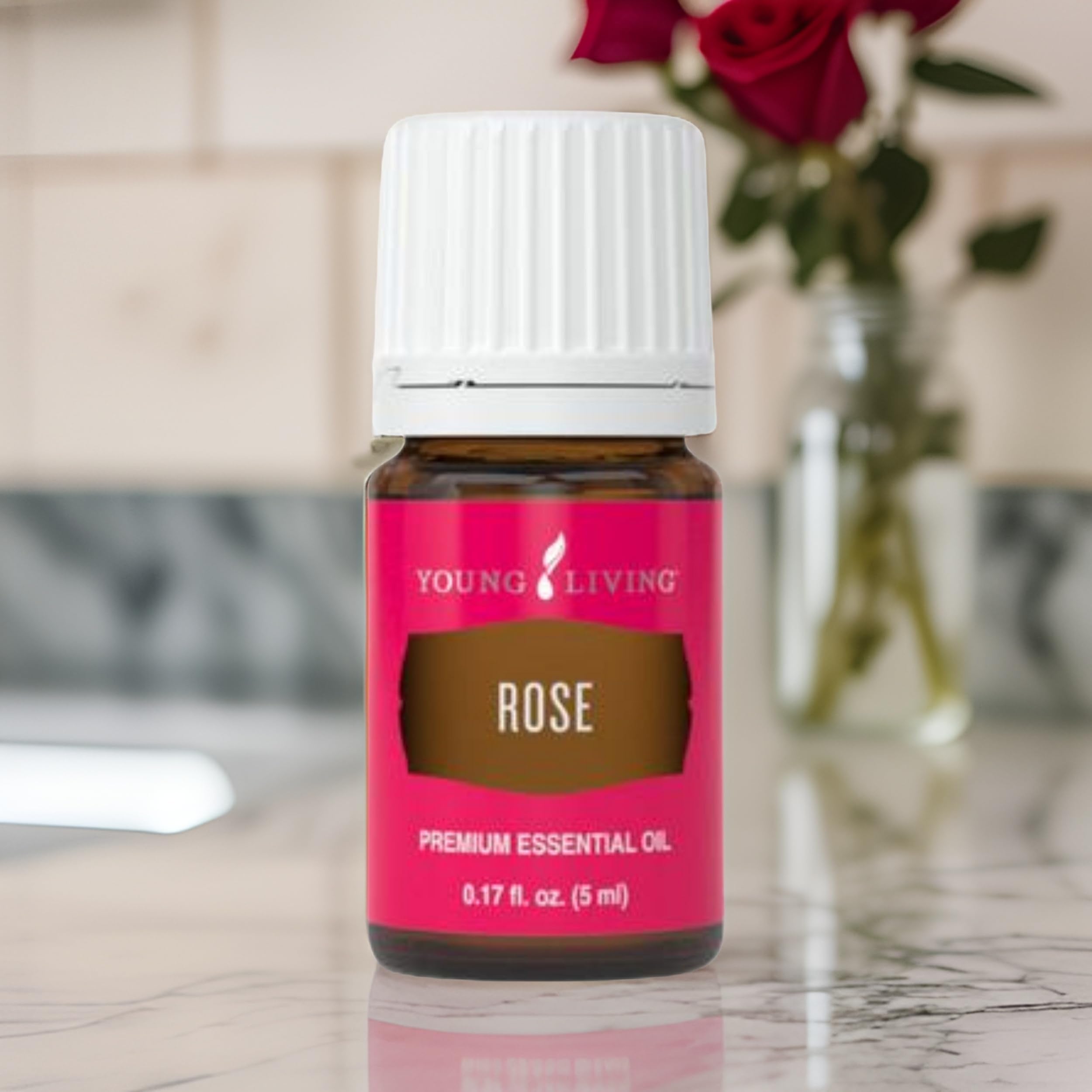 Young Living Rose Essential Oil diffuser-ready scene for soothing room ambiance