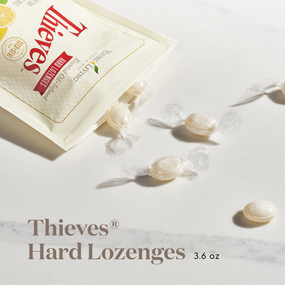 Three-pack packaging of Thieves Hard Lozenges