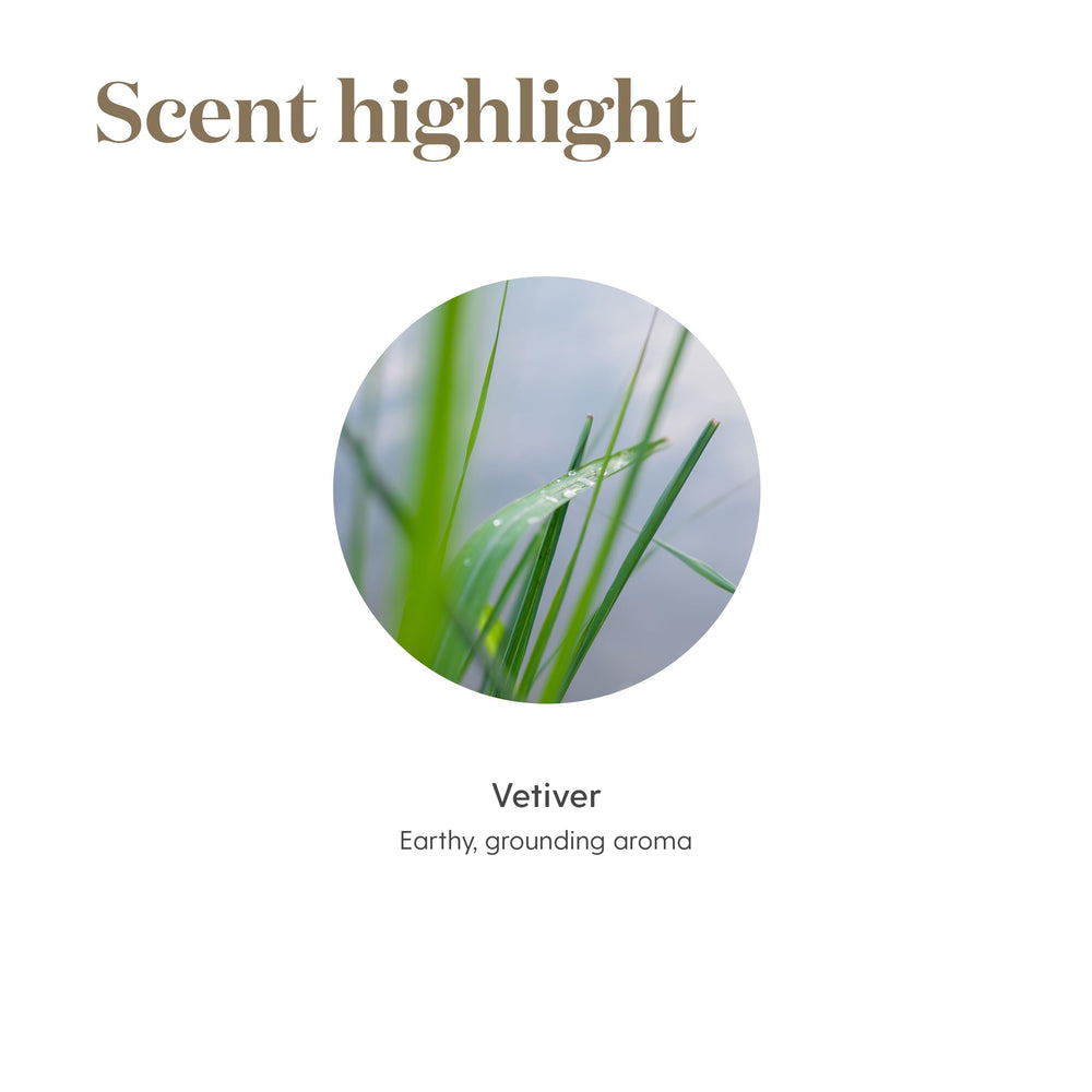 Young Living Vetiver nighttime routine scene depicts a calm cozy sleep friendly environment