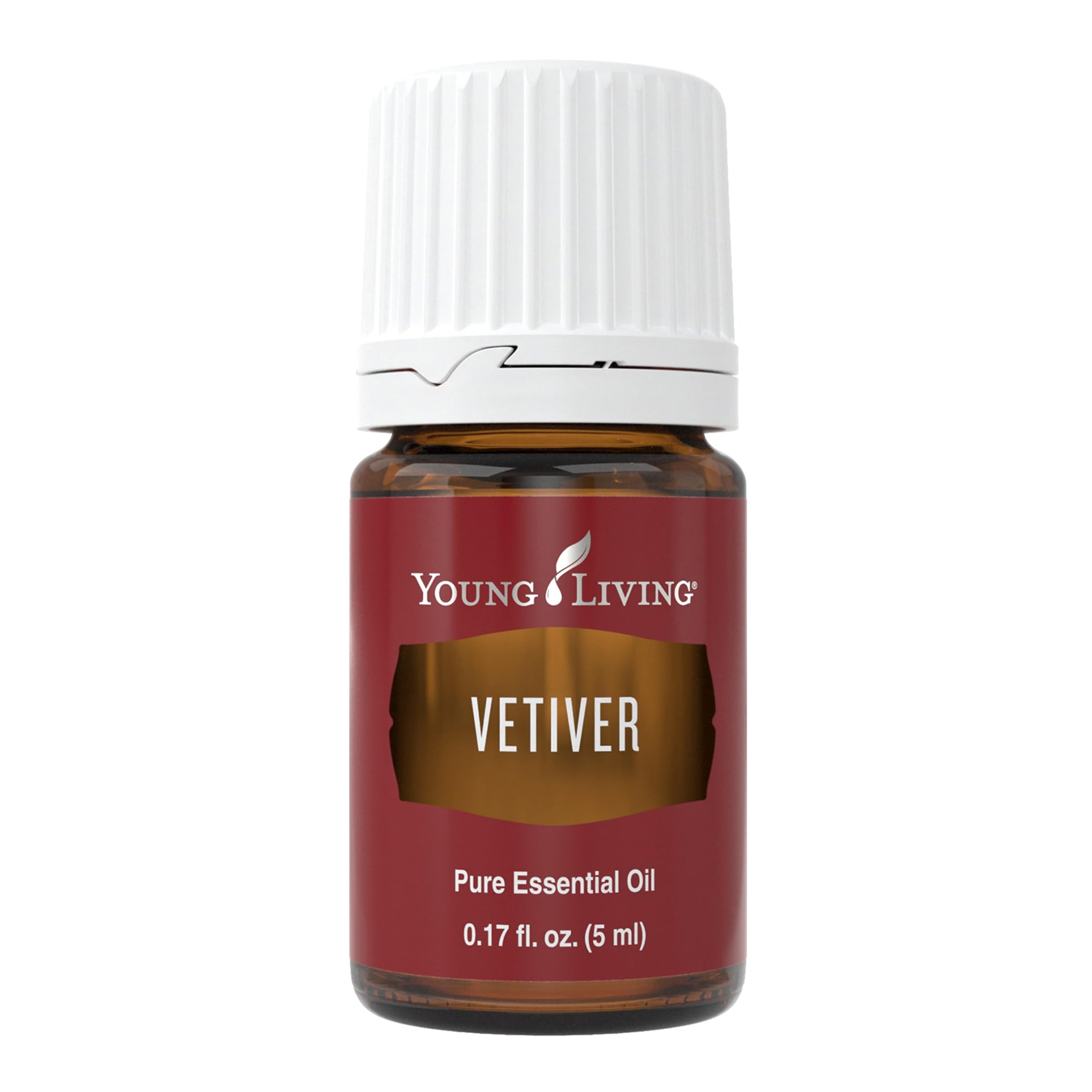 Young Living Vetiver 5ml bottle closeup for grounding aromatherapy use.