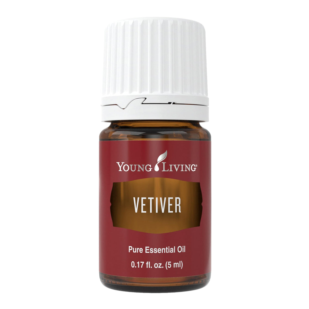 Young Living Vetiver 5ml bottle closeup for grounding aromatherapy use.