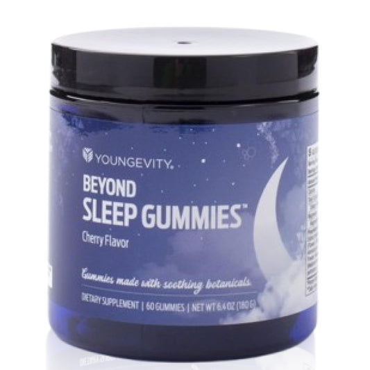 Front bottle label of Youngevity Beyond Sleep Gummies with Tart Cherry flavor