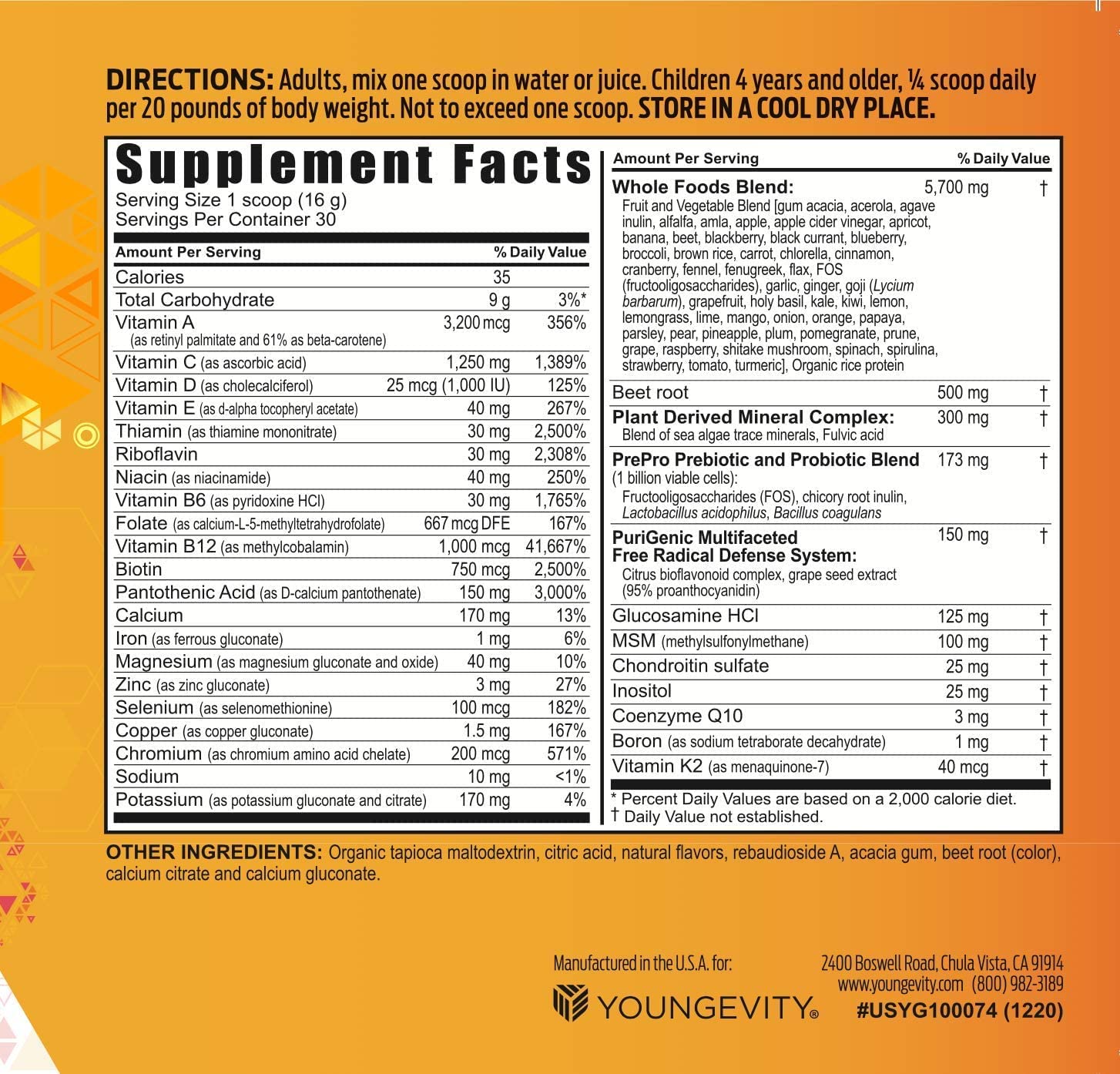 Youngevity Beyond Tangy Tangerine 2.5 powder poured into a glass for easy mixing.