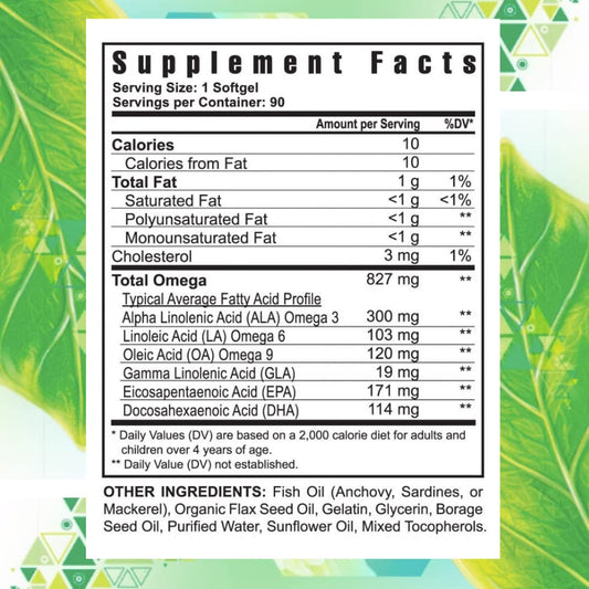 Back view showing supplement facts for Youngevity EFA Plus 90-4 Pack