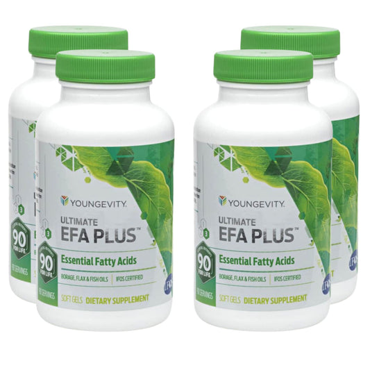 Front view of Youngevity EFA Plus 90-4 Pack bottles