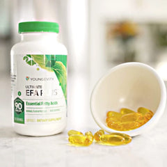 Youngevity EFA Plus bottle with pour showing easy capsule access