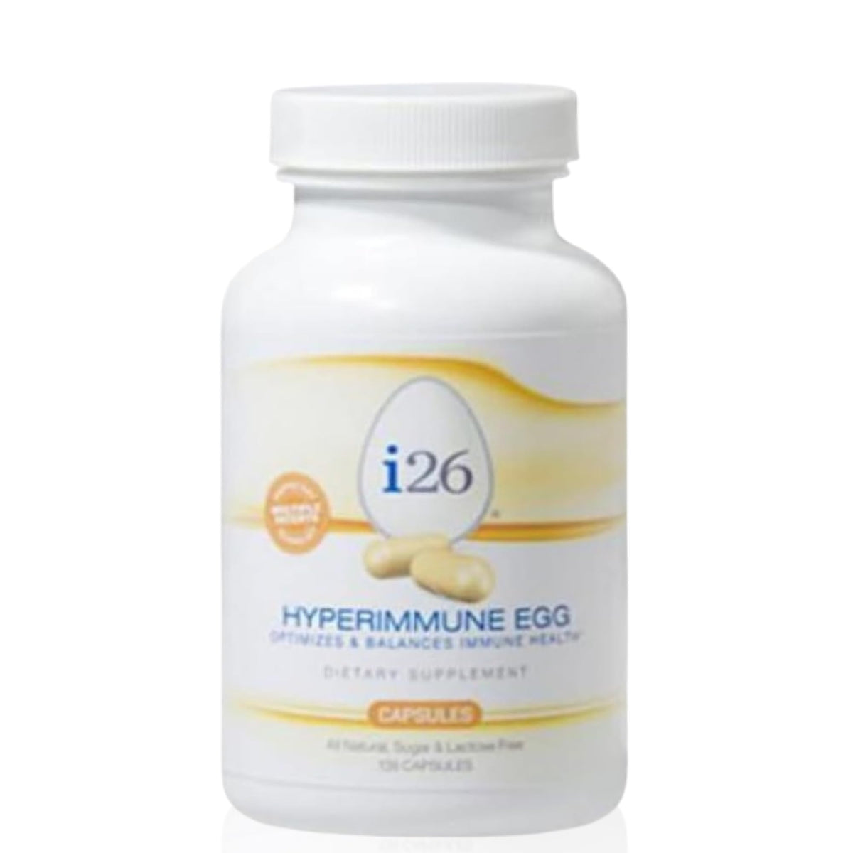 Front view of Youngevity i26 Hyperimmune Egg Capsules bottle