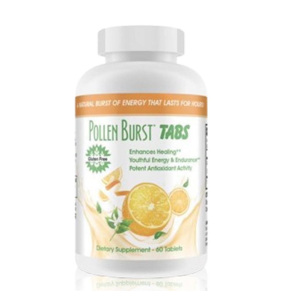 Bottle of Youngevity Pollen Burst Tabs on white background
