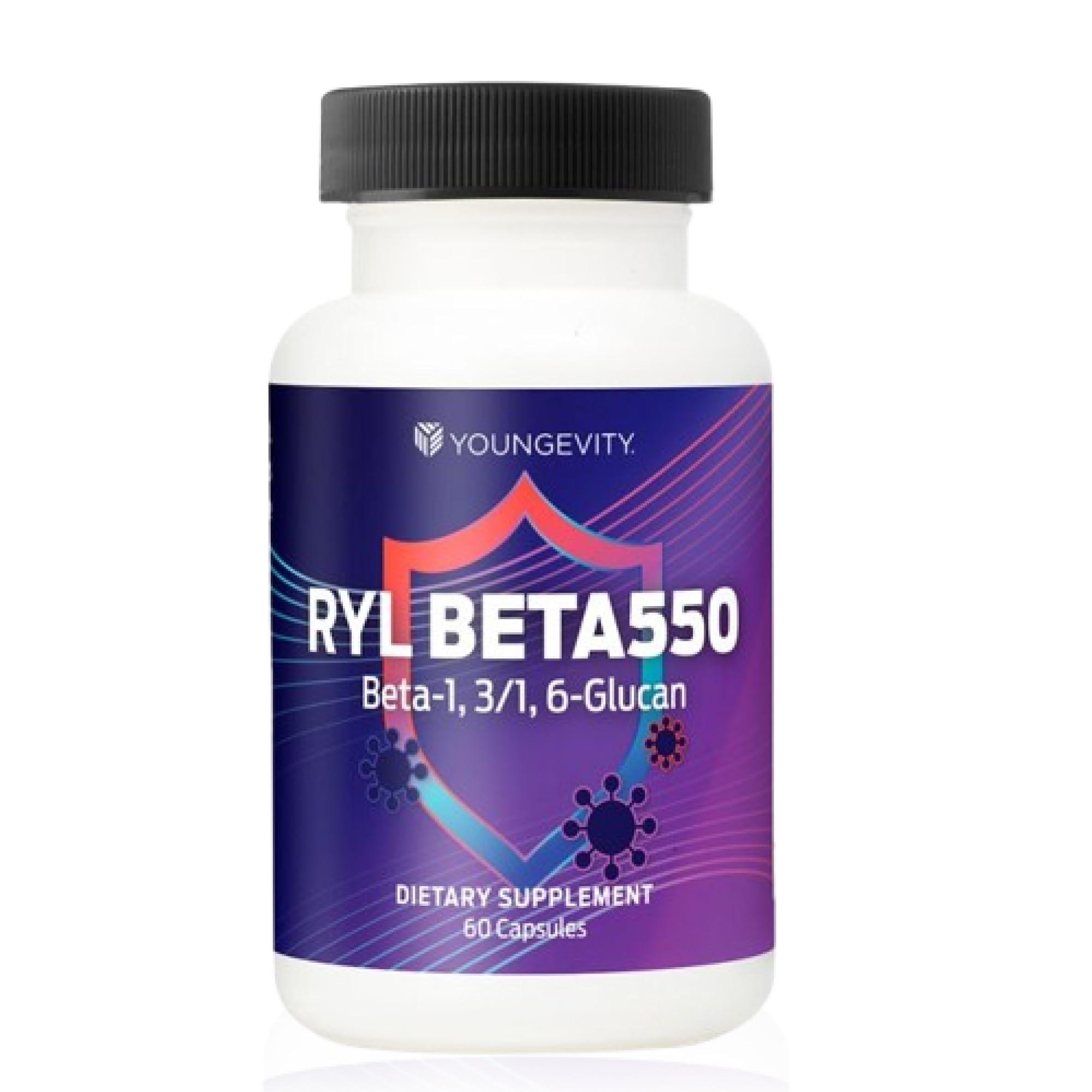 Front view of Youngevity RYL Beta550 immune support bottle - 60 capsules