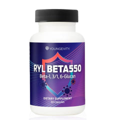 Front view of Youngevity RYL Beta550 immune support bottle - 60 capsules