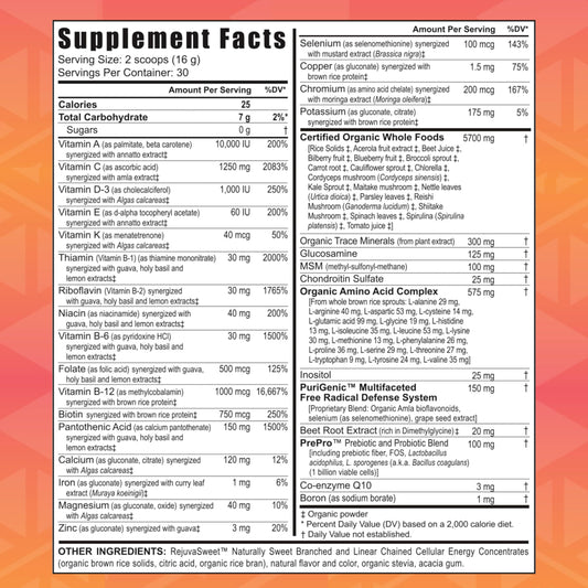 Close-up of Tangy Tangerine 2.0 Citrus Peach Fusion bottle label