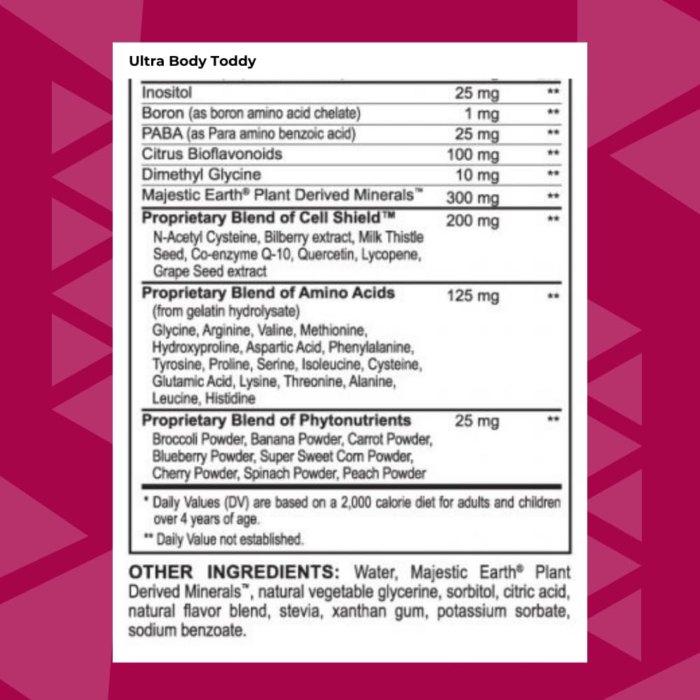 Close-up of the product label for Youngevity Ultra Body Toddy
