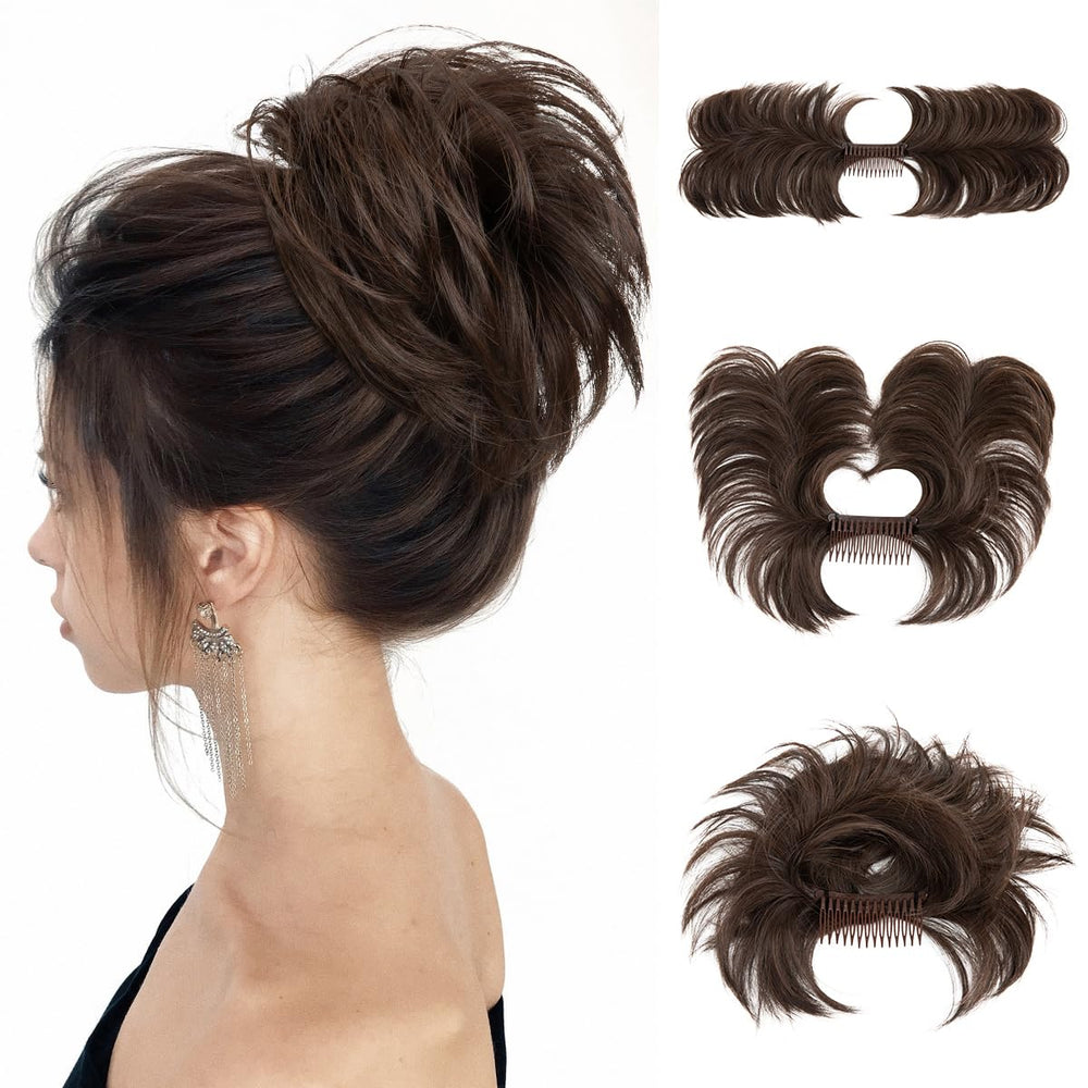 Youngways messy bun hair piece with side comb secures a quick, natural-looking bun.