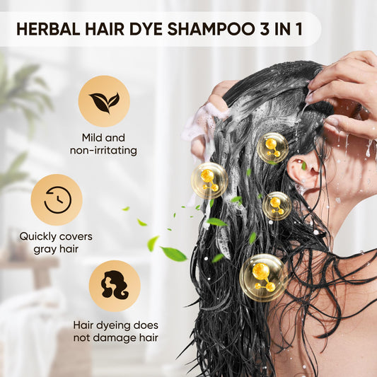 Youpiel Hair Dye Shampoo application in gloved hand for at-home color