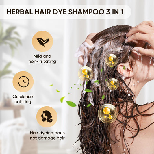 Close-up of applying Youpiel Hair Dye Shampoo to dry hair for even color