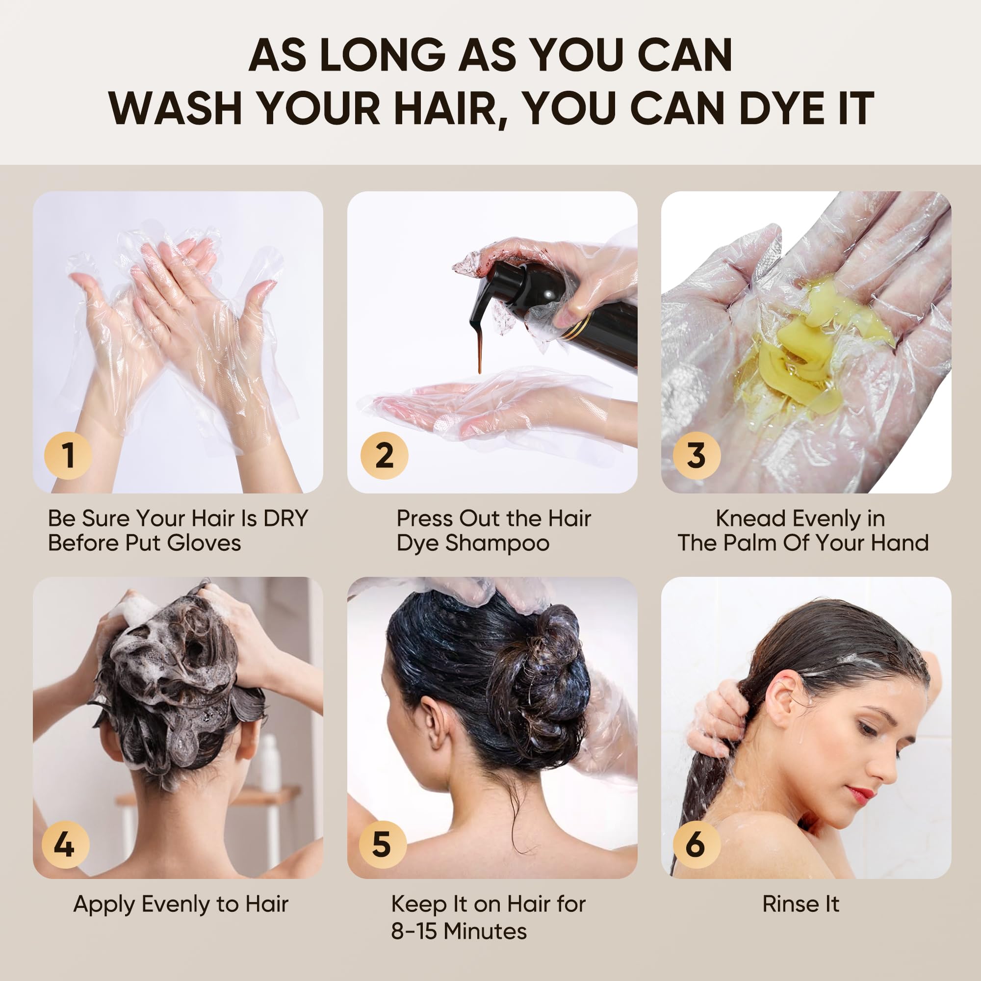 Youpiel Hair Dye Shampoo quick 10-15 minute dye shows fast color development.