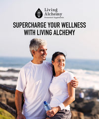 Brand packaging with Living Alchemy branding and product name