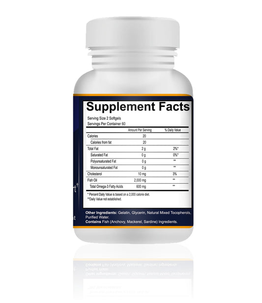 Close-up of omega-3 fish oil softgels