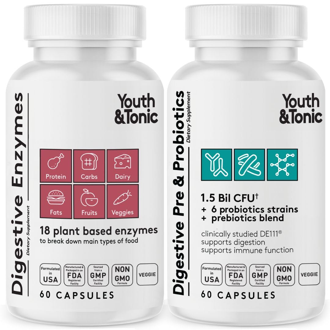 Front view of Youth & Tonic Digestive Supplement bottle