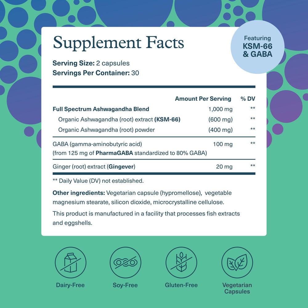 Product label for Youtheory Ashwagandha + GABA