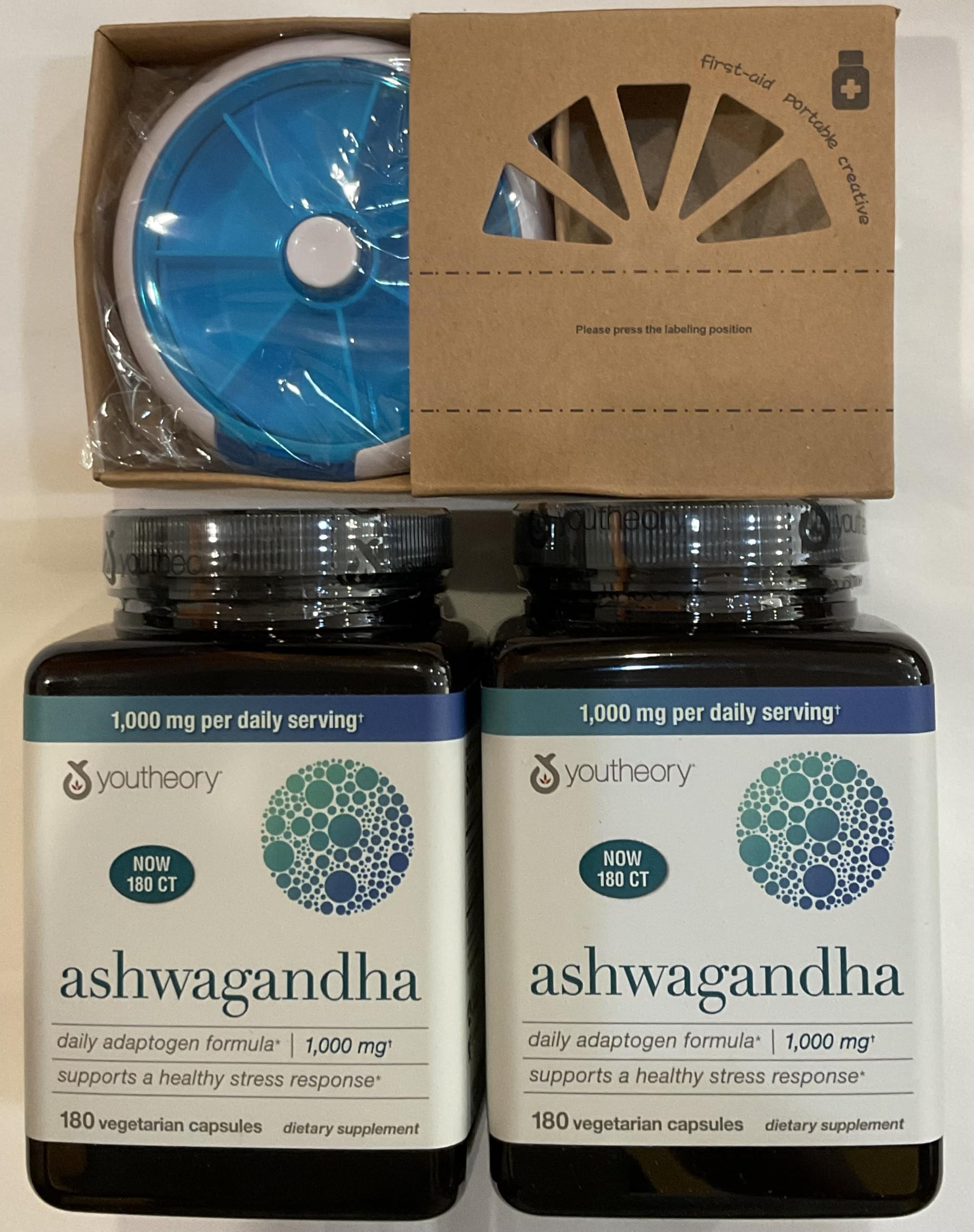 Youtheory Ashwagandha KSM-66 bottle front for daily stress-support routines.