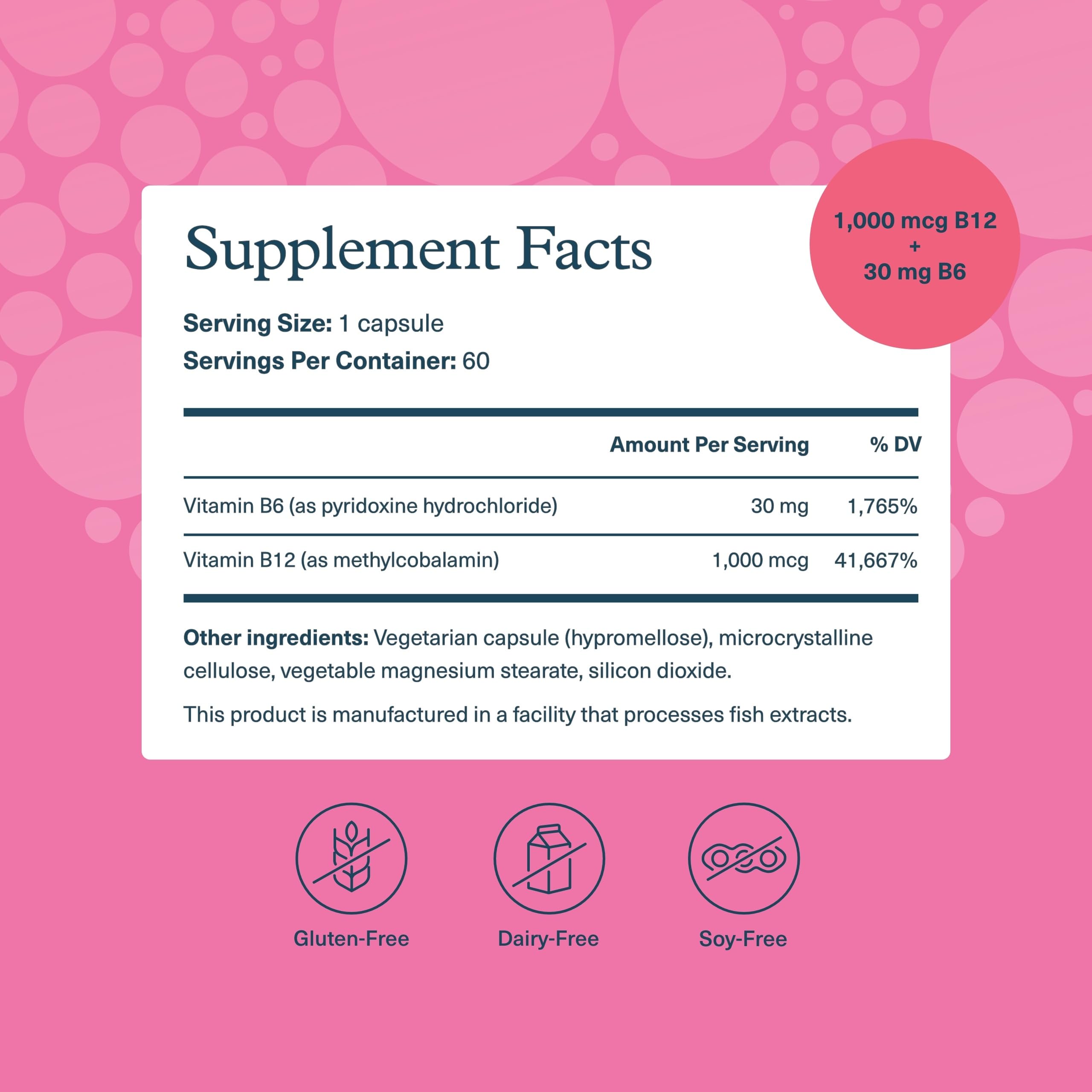 Ingredients list for Youtheory B12B6 vegan vitamin B12 and B6