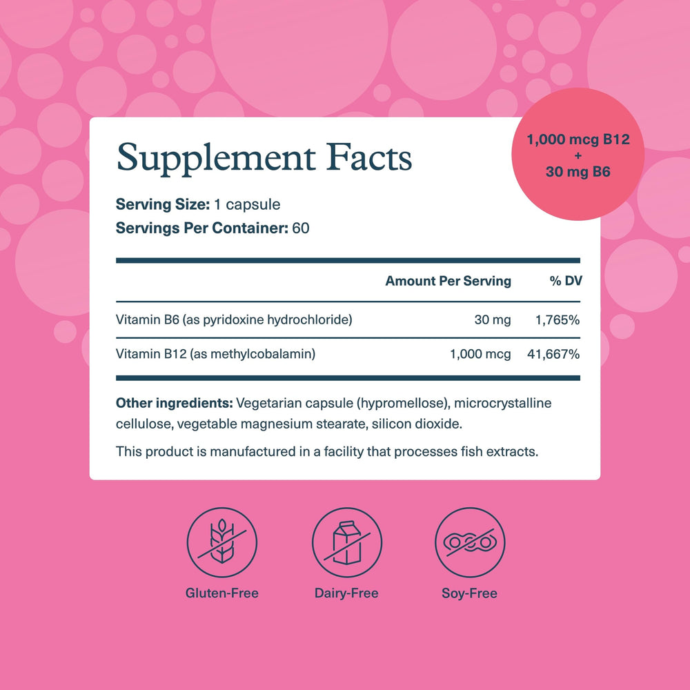 Ingredients list for Youtheory B12B6 vegan vitamin B12 and B6