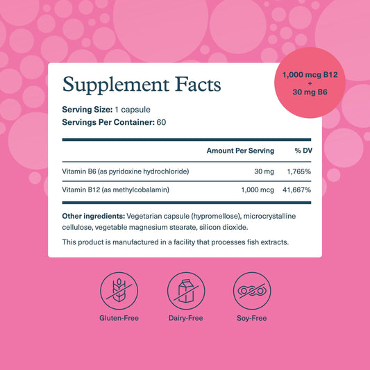 Ingredients list for Youtheory B12B6 vegan vitamin B12 and B6
