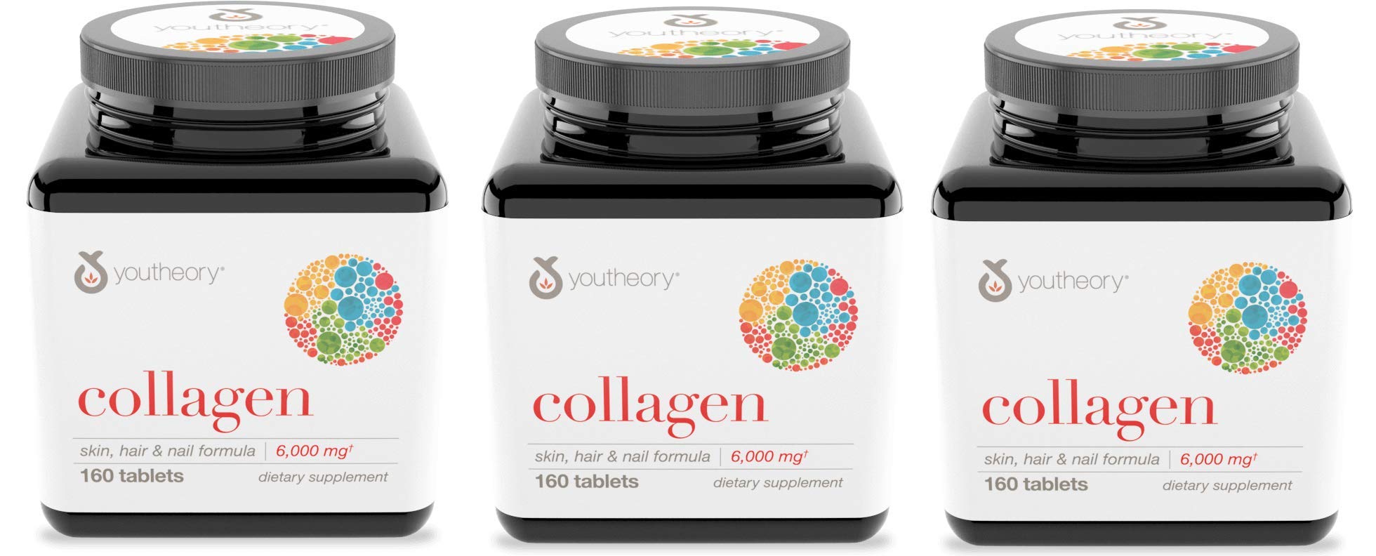 Youtheory Collagen Advanced Formula Types 1-2-3 bottle front supports skin and joints.