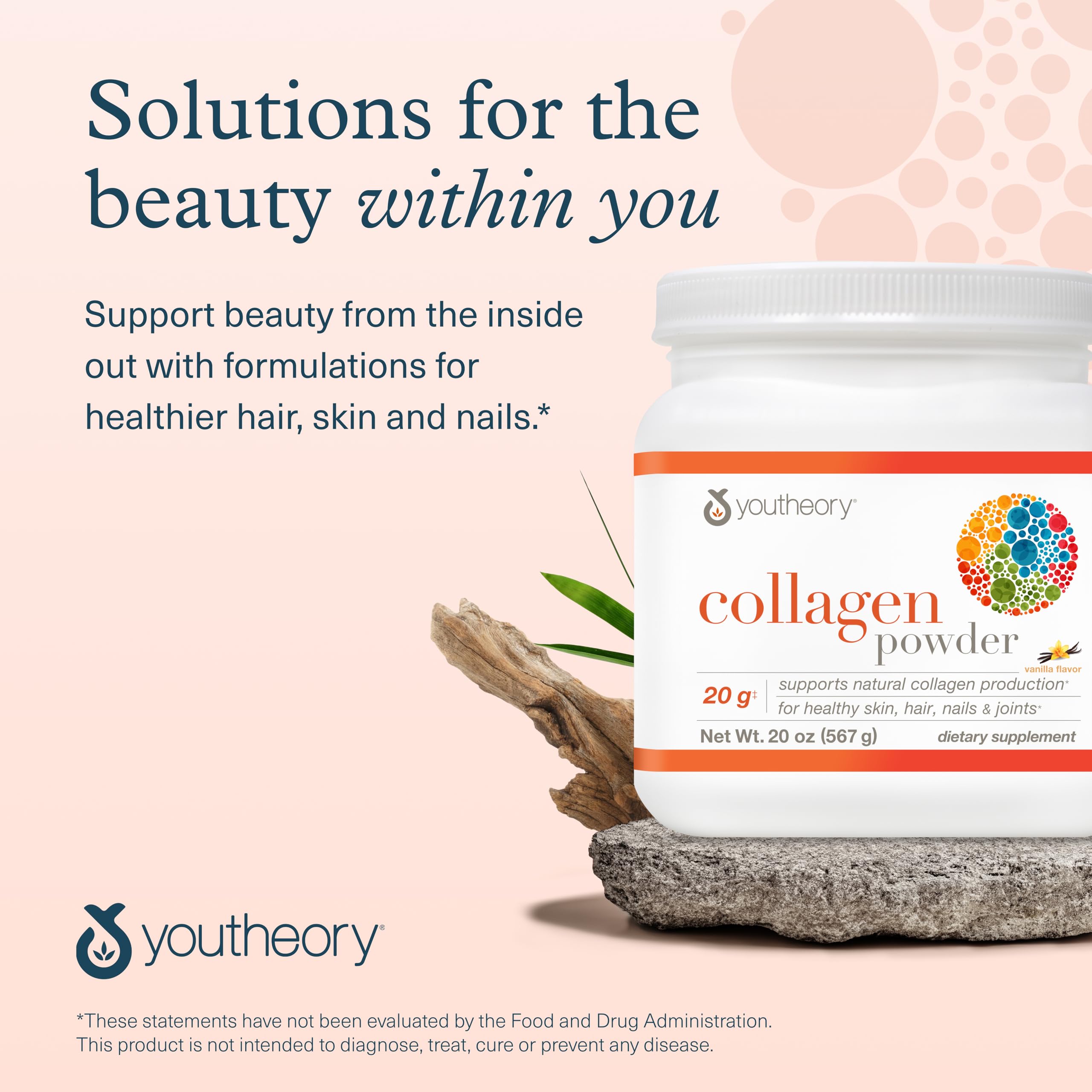 Scoop of Youtheory Collagen Powder Vanilla 20 oz with vanilla flavor appearance