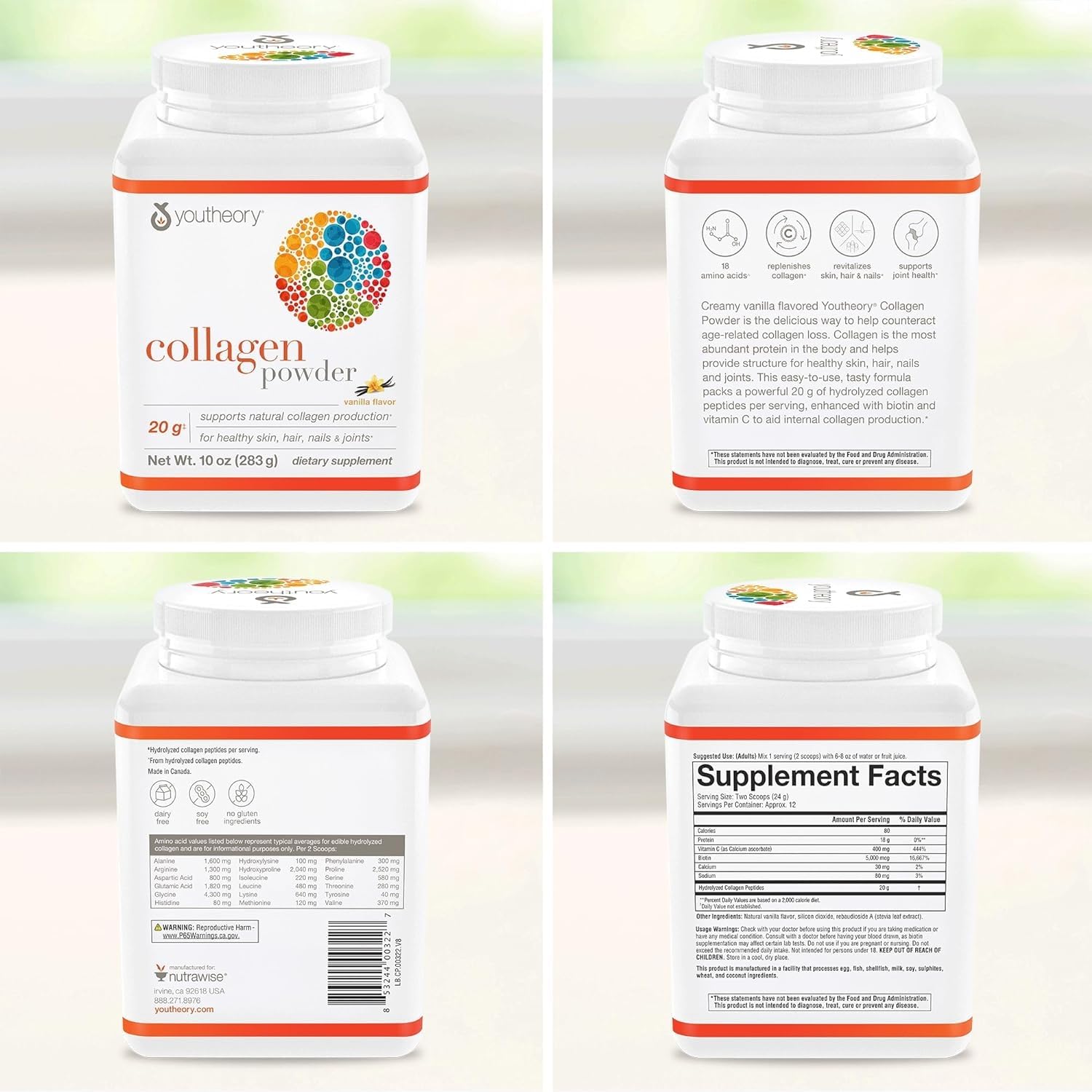 Youtheory Collagen Powder Vanilla bottle on countertop