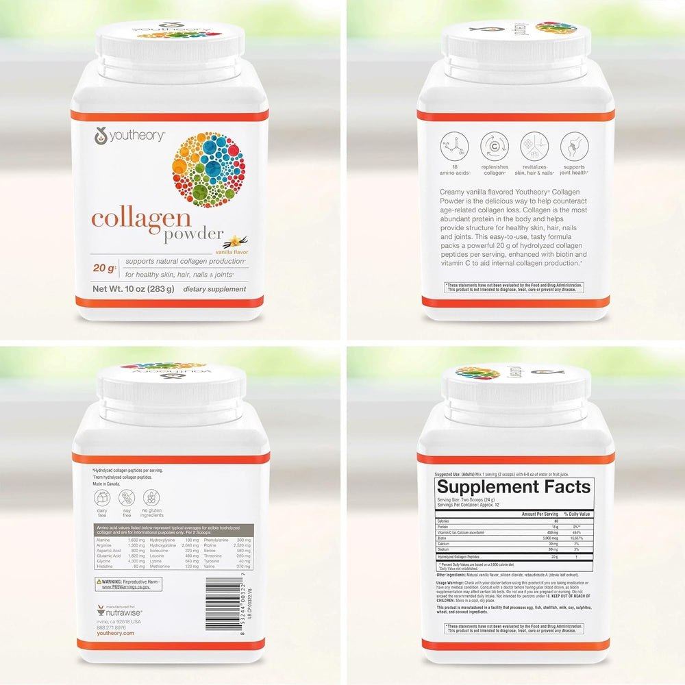 Youtheory Collagen Powder Vanilla bottle on countertop