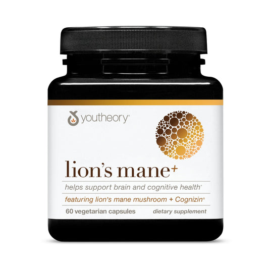Youtheory Lion's Mane Plus bottle on white background