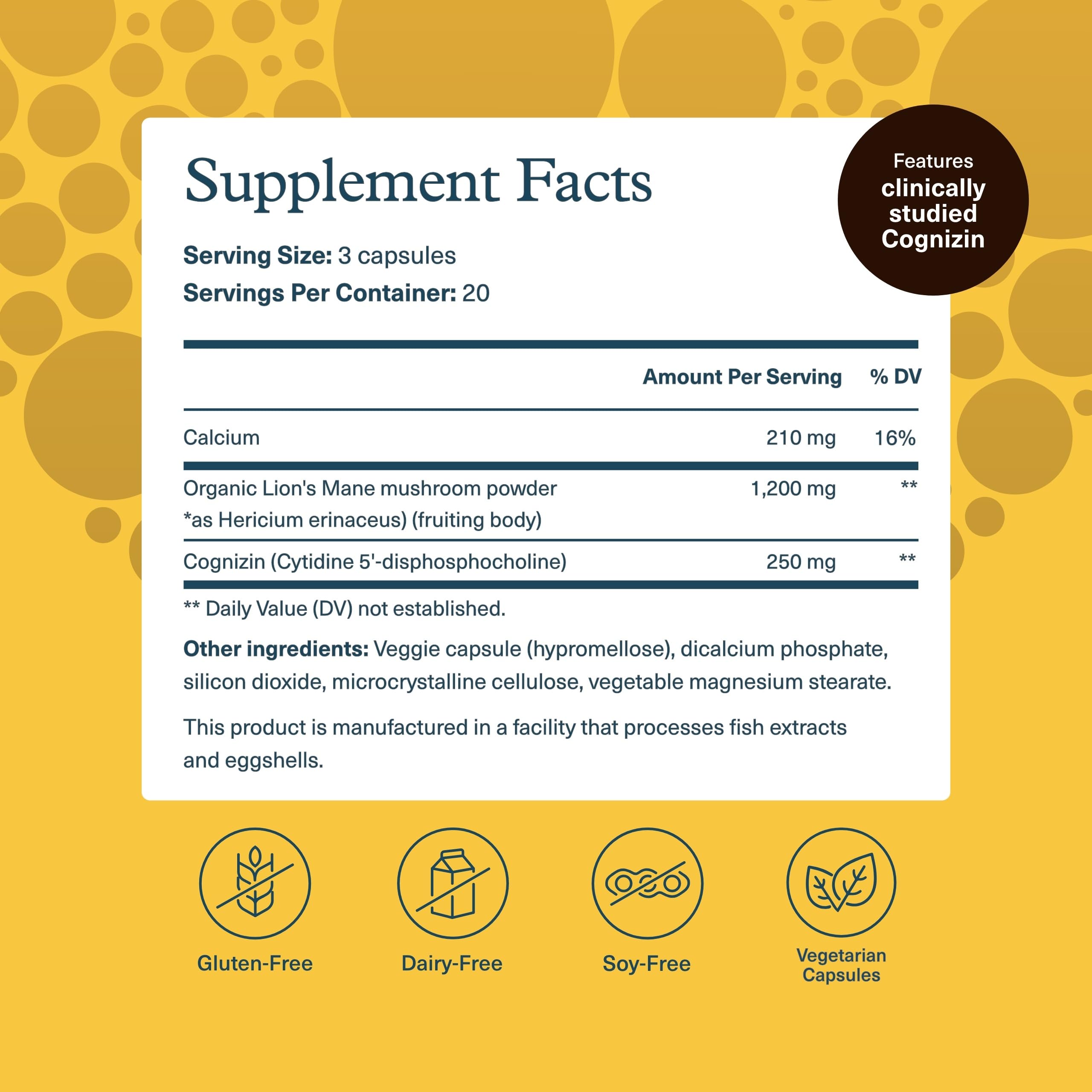 Close-up of Lion's Mane Plus ingredients panel