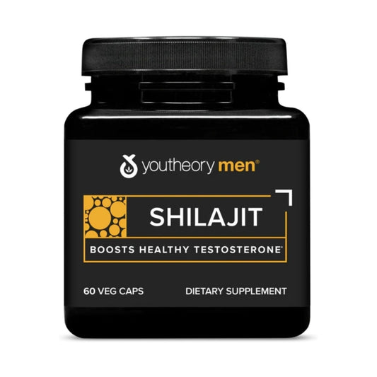 Front view of Youtheory Shilajit 250mg capsules bottle