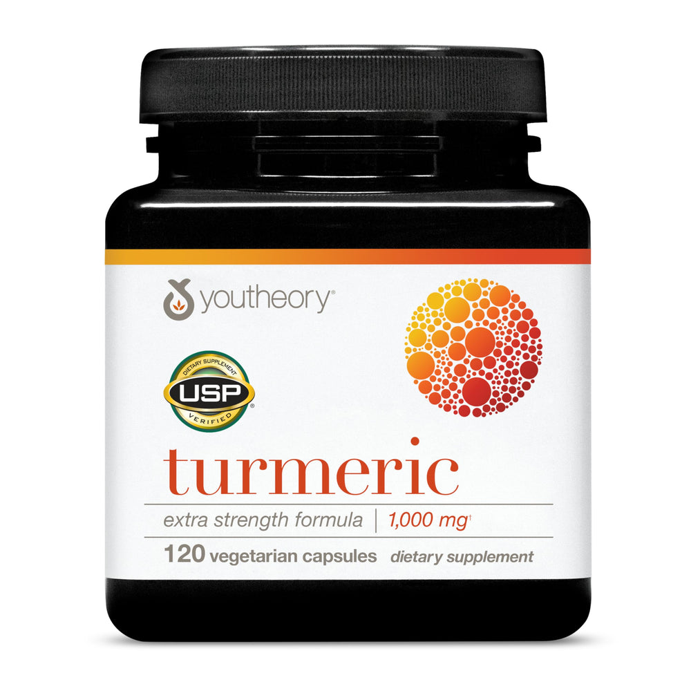 Youtheory Turmeric Extra Strength bottle with 120 vegetarian capsules
