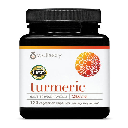 Youtheory Turmeric Extra Strength bottle with 120 vegetarian capsules