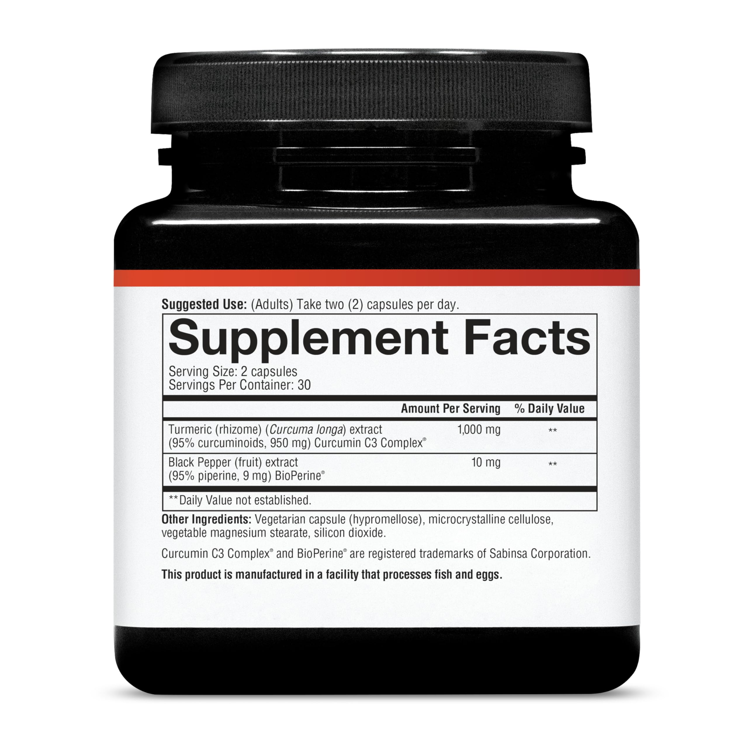 Supplement facts label on Youtheory Turmeric bottle