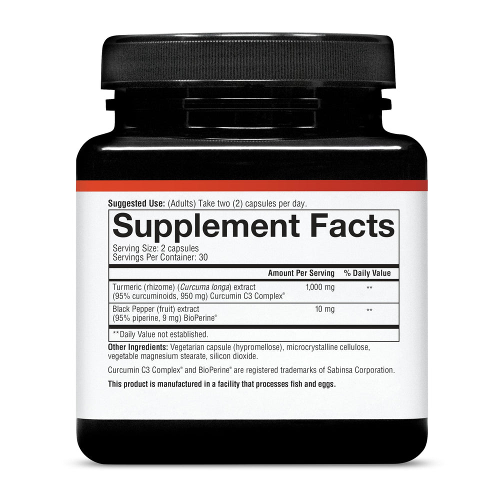 Supplement facts label on Youtheory Turmeric bottle