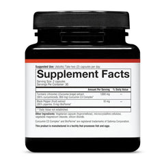 Supplement facts label on Youtheory Turmeric bottle