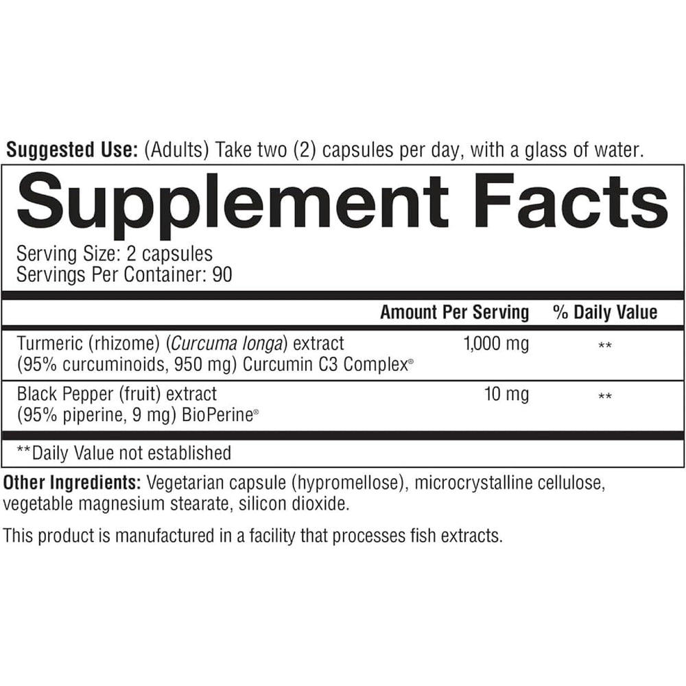 Youtheory Turmeric Extra Strength bottle label close-up featuring BioPerine for absorption