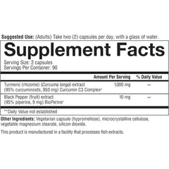 Youtheory Turmeric Extra Strength bottle label close-up featuring BioPerine for absorption