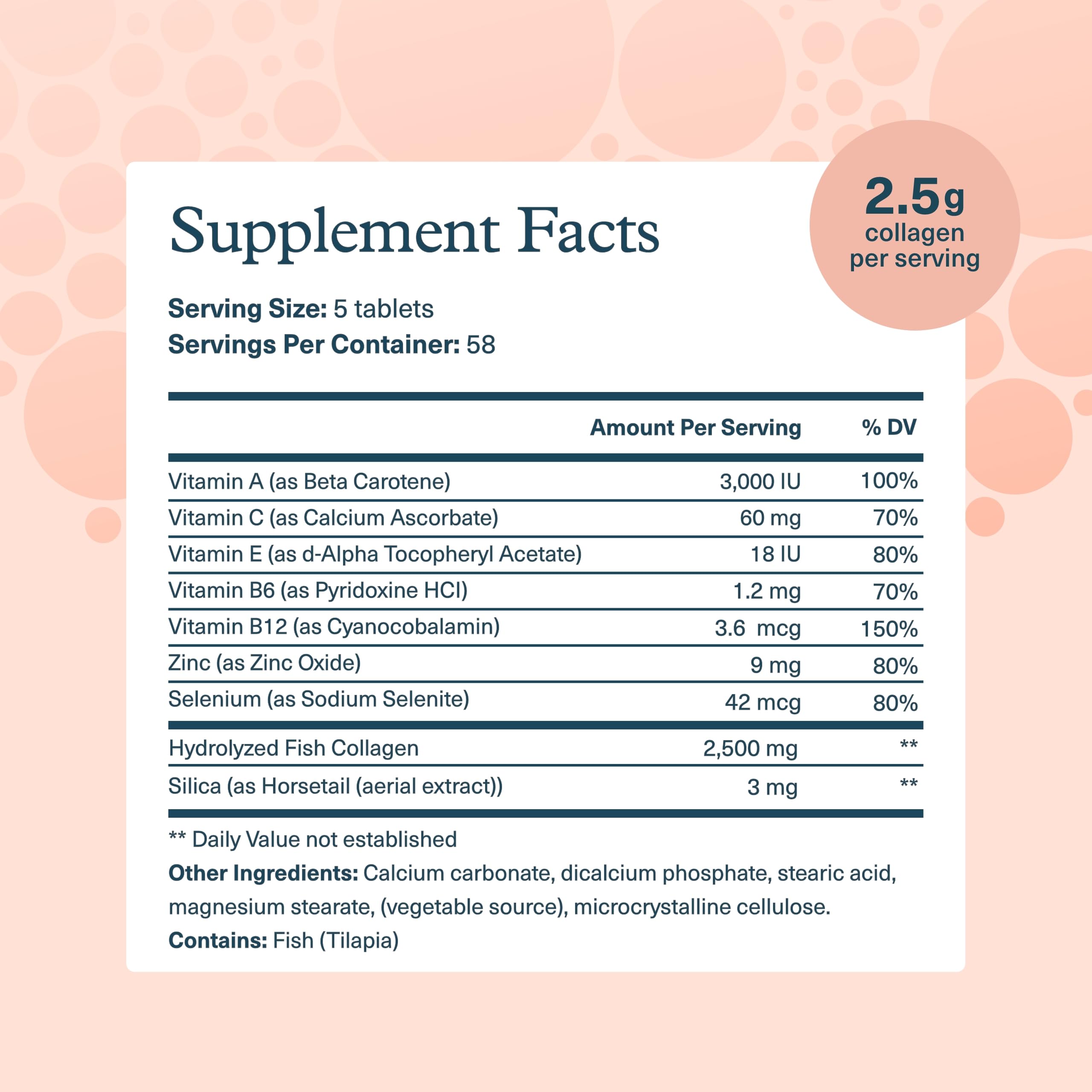 Close-up of hydrolyzed marine collagen tablets