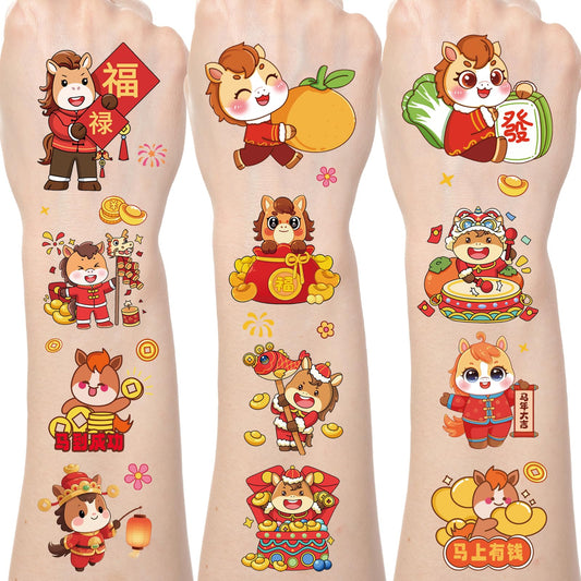 Yoyuspy Chinese New Year tattoos on 8 sheets with festive horse designs