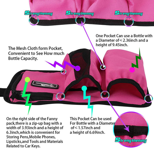 Large front pockets and bottle capacity view on Rose Red bag