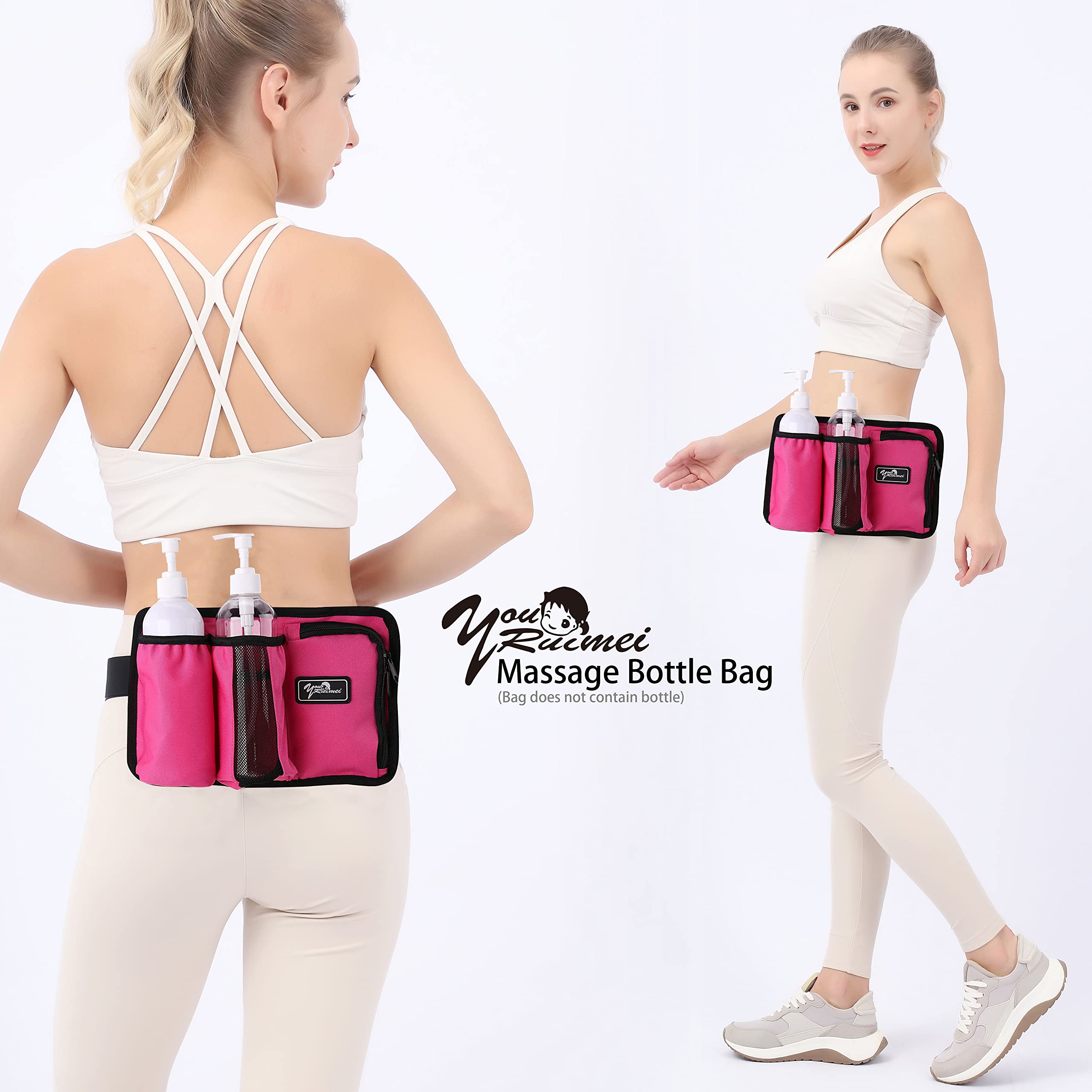 Adjustable strap and buckle on Rose Red massage bottle bag