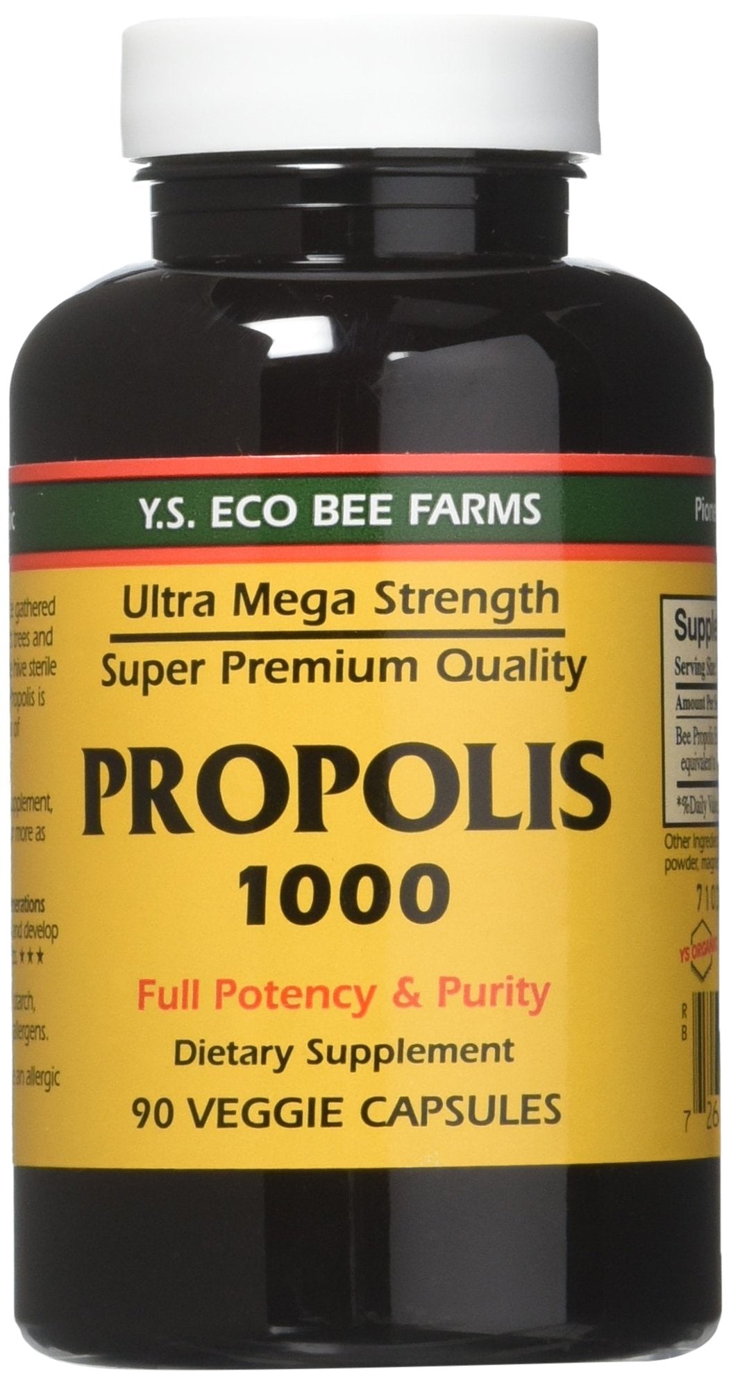 YS Eco Bee Farms Propolis 1000 front view bottle for daily wellness routine.